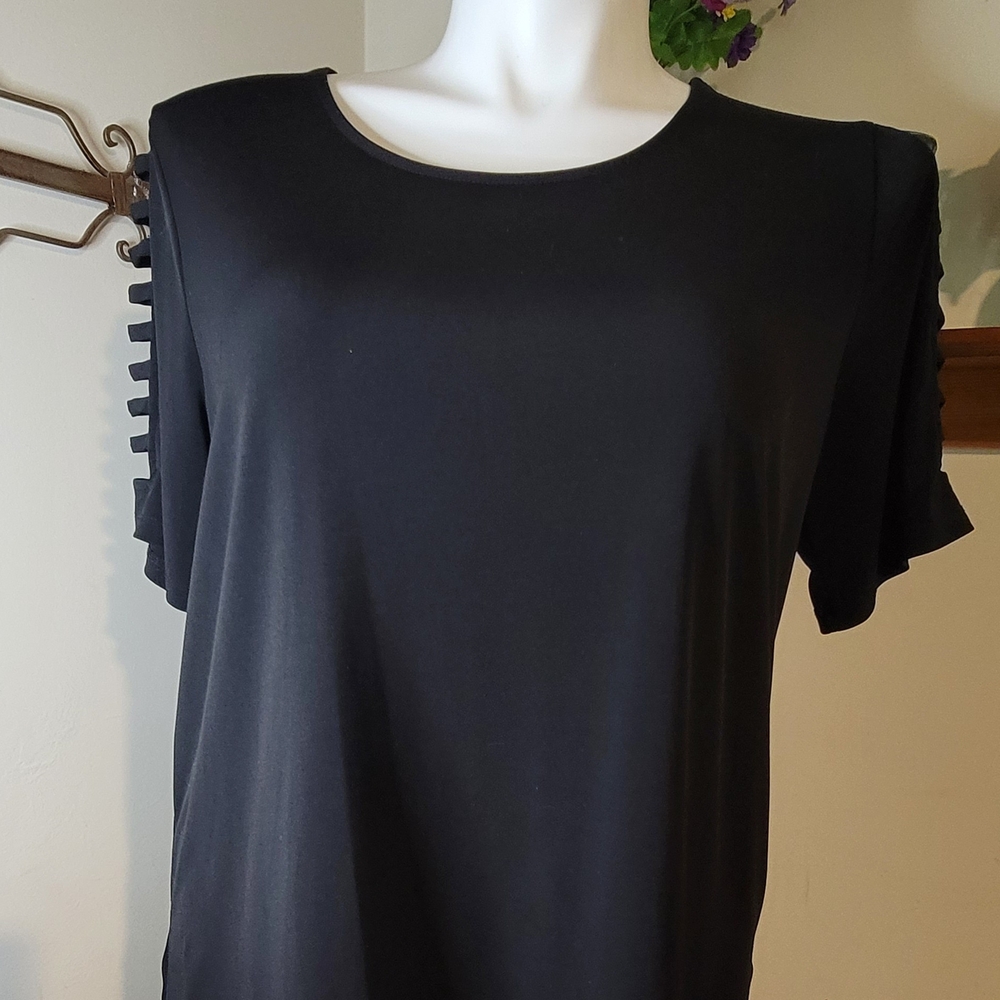 MICHAEL Michael Kors Black Top with Ladder Sleeve Detail